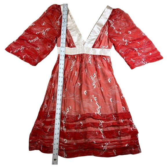 Development by Erica Davies Red Floral Sheer 100% Silk Floral Print Dress Size 0 - Picture 2 of 7
